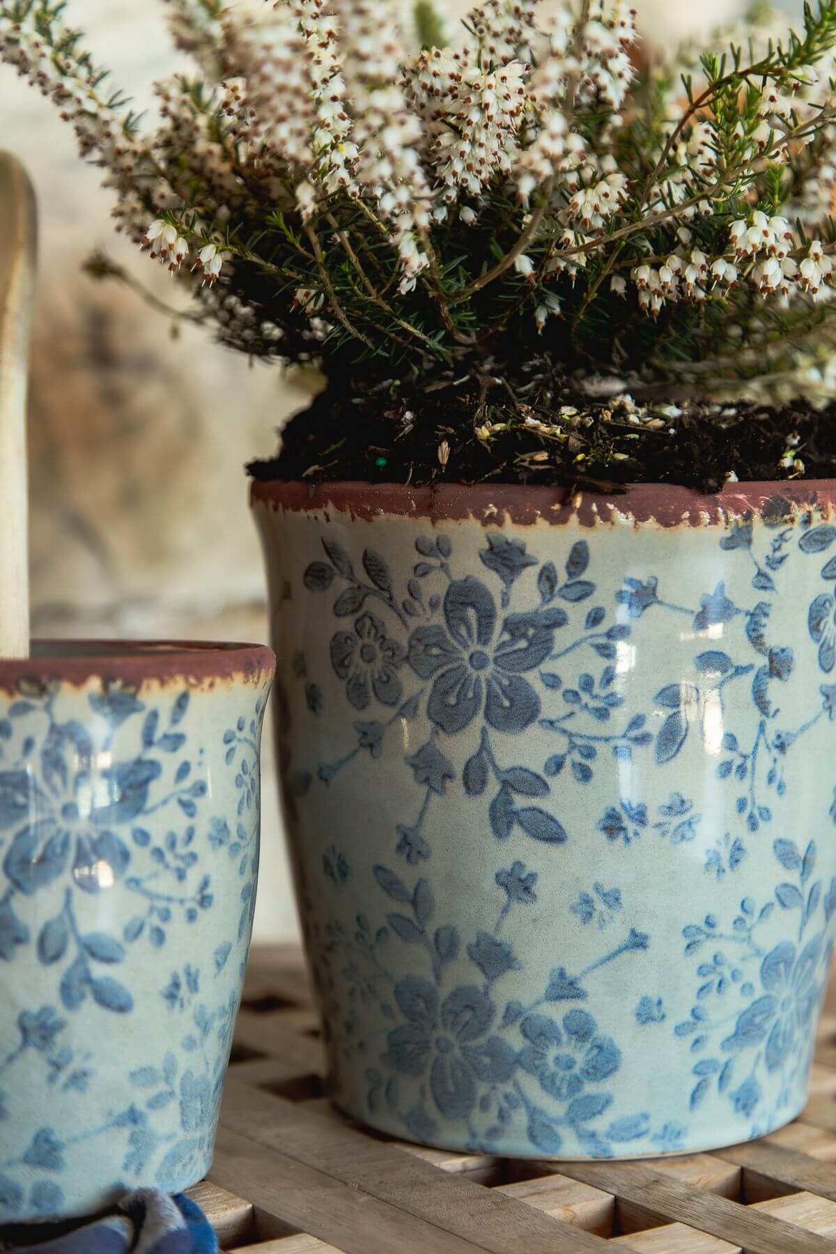 Cache-pot à motifs floral - Bleu - L
