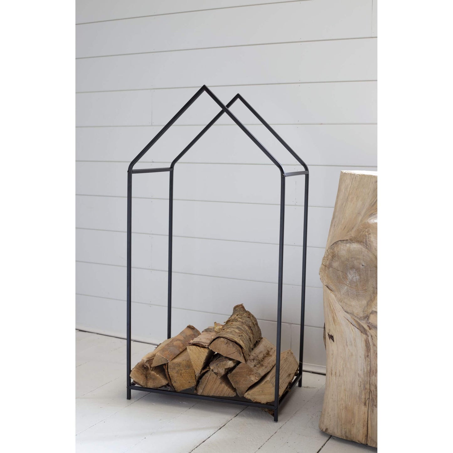 Porte-bûches en métal noir