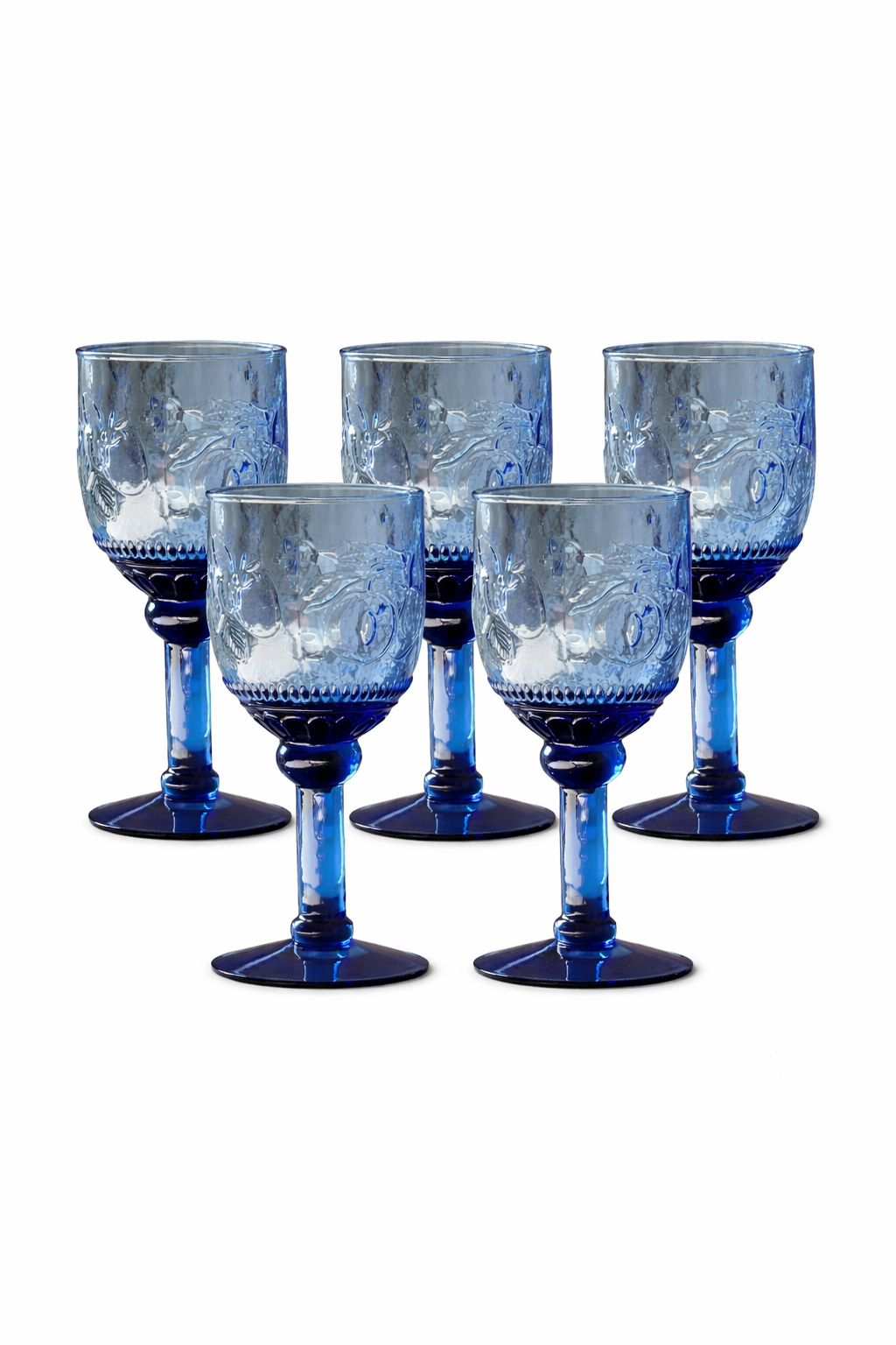 Ensemble (6) de coupes en verre bleuté, texturée