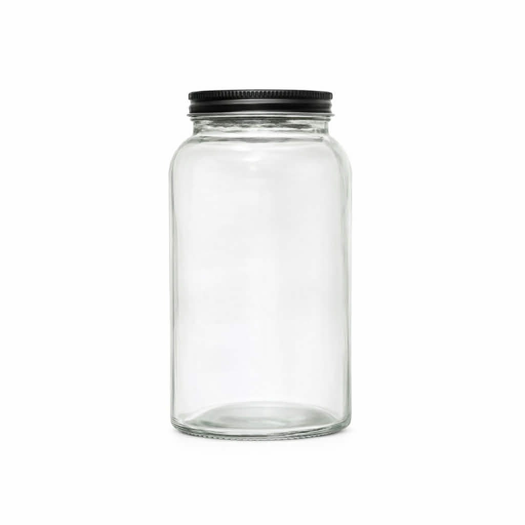 Bocal en verre avec couvercle noir - Grand cylindrique