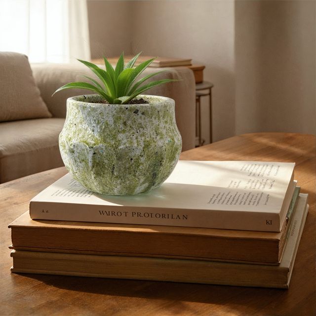 Cache-pot en terre cuite, émail craquelé, finition terrazzo - L