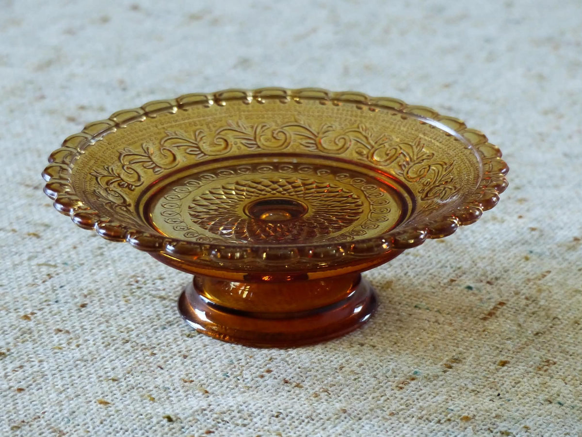 Bougeoir vintage en verre ambré avec sa bougie MIEL PICARD