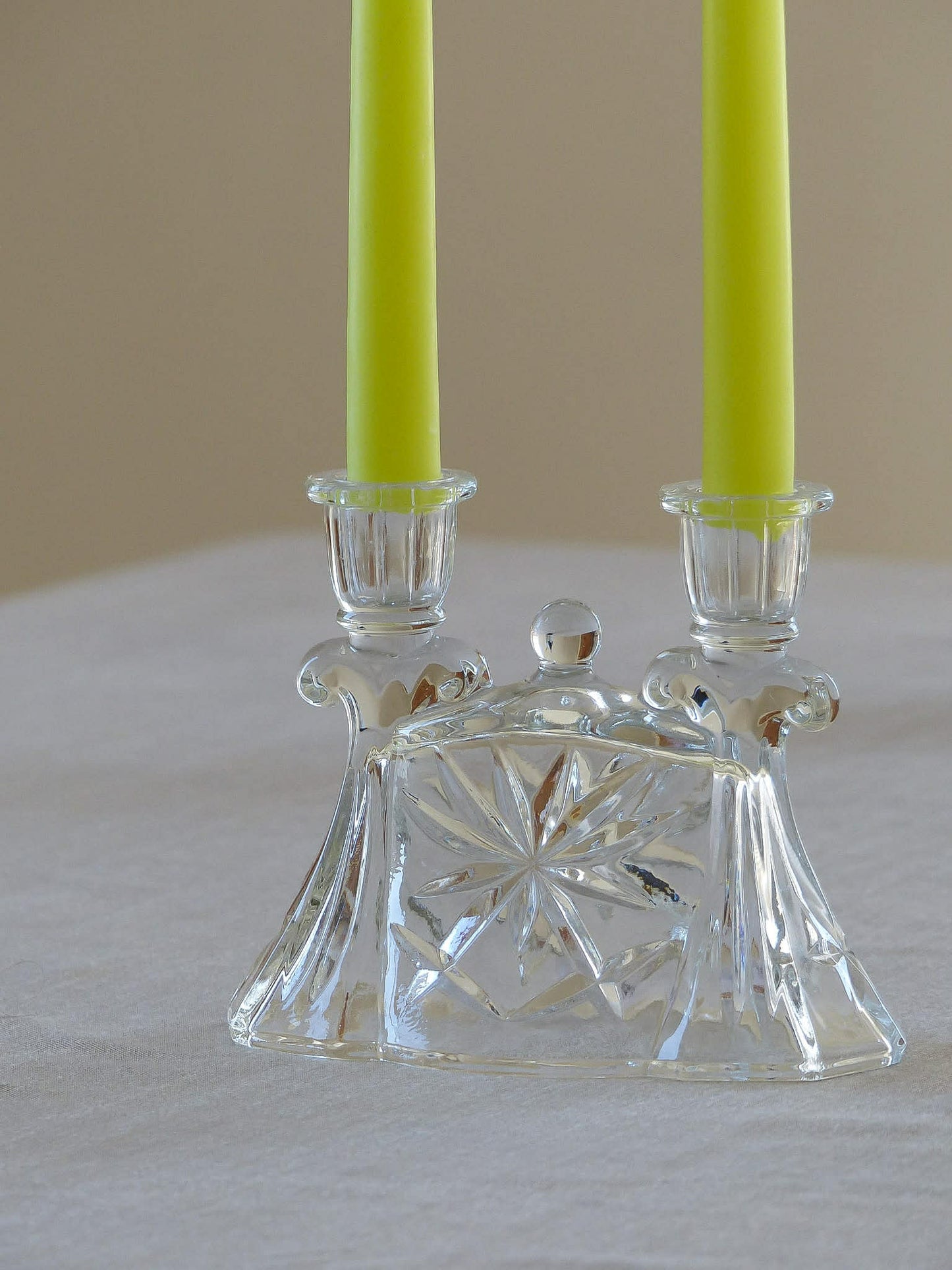 Chandelier double en verre taillé
