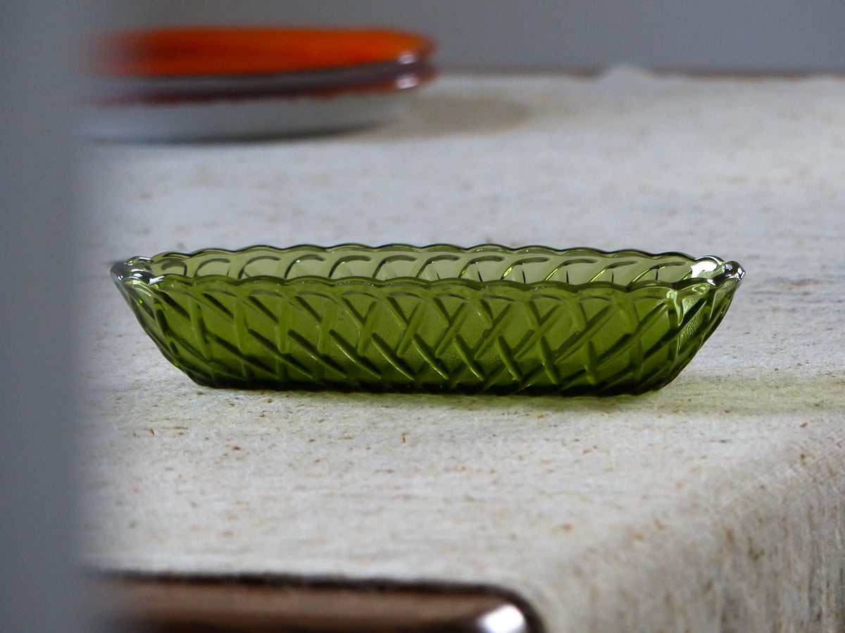Plat ovale vintage en verre, vert