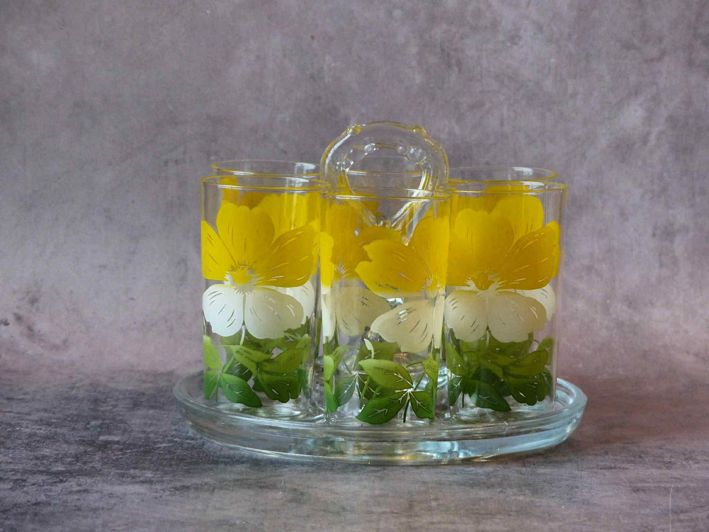 Ensemble de 6 verres rétro DAFFODIL avec son support - ANCHOR HOCKING