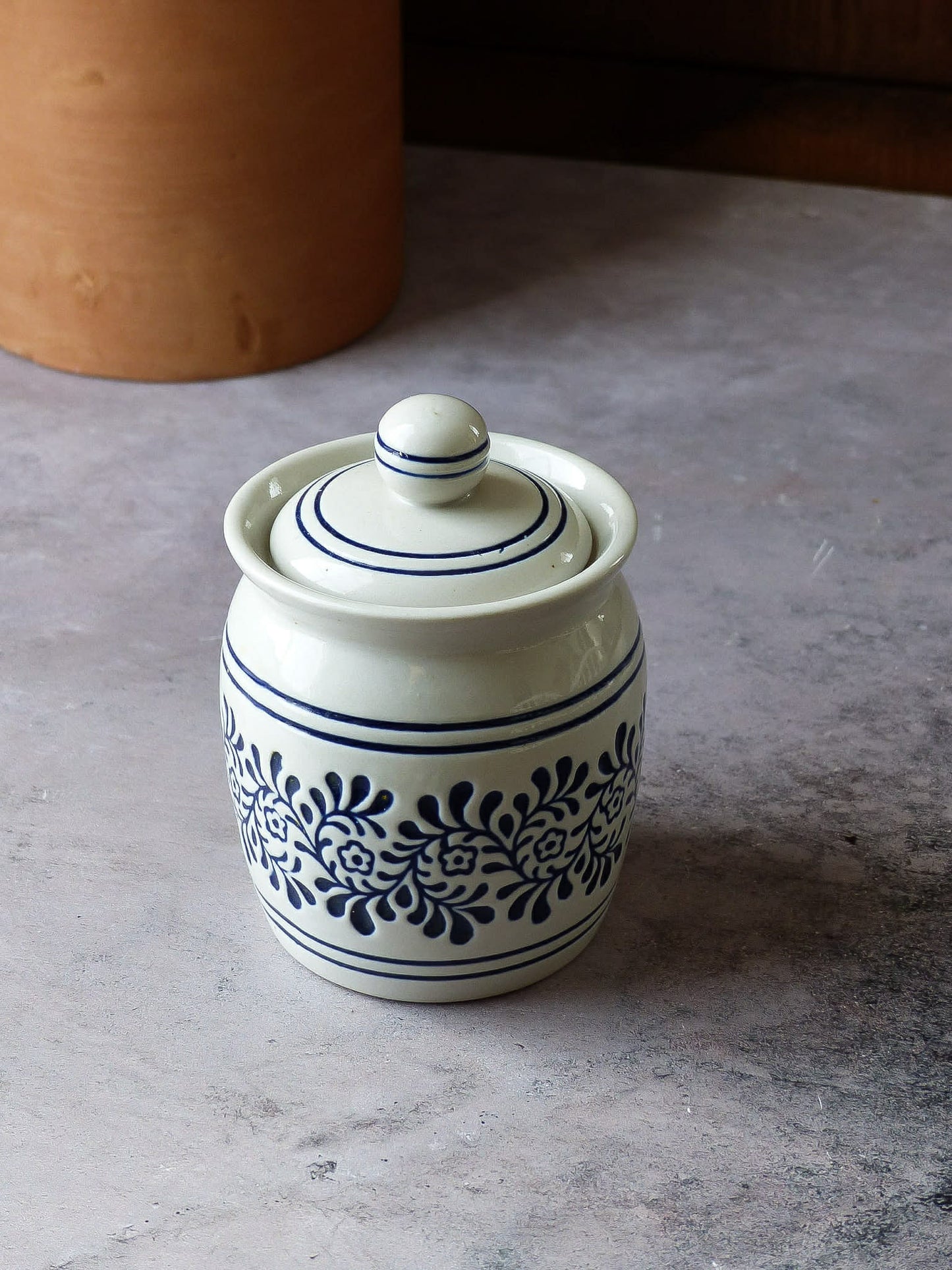 Petit contenant en céramique - gris-blanc-bleu