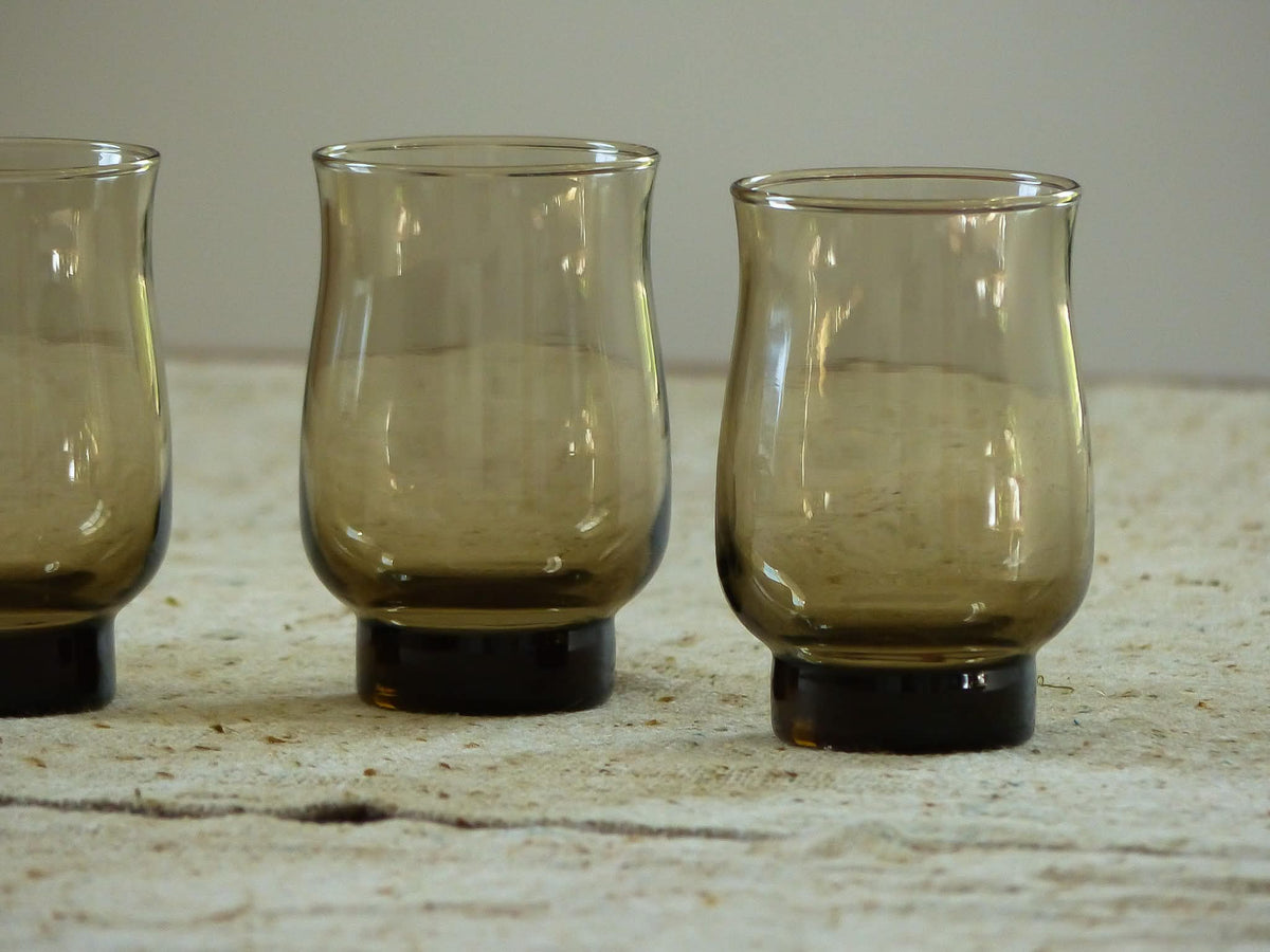 Ensemble de 4 verres vintage en verre, smoky brown, Tulip, Libbey