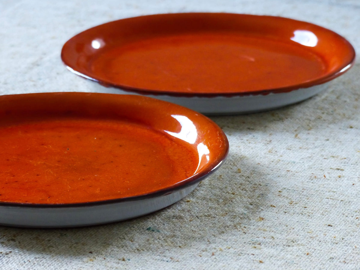 Duo d'assiettes vintage en terre cuite, orangées