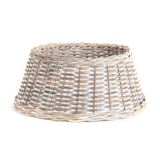 Cache-pied de sapin en osier tressé blanchi