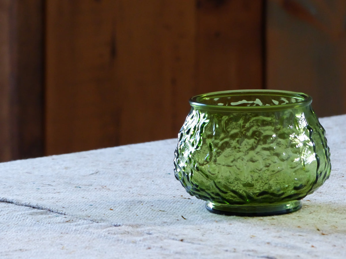 Petit cache-pot vintage en verre, vert olive