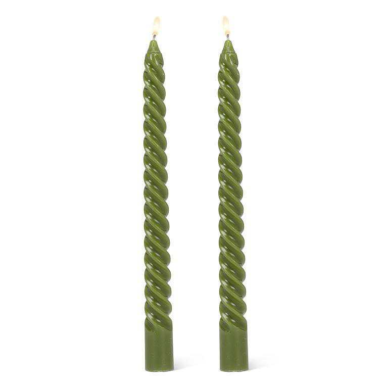 Duo de bougies coniques, spiralées - VERTES