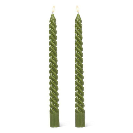Duo de bougies coniques, spiralées - VERTES