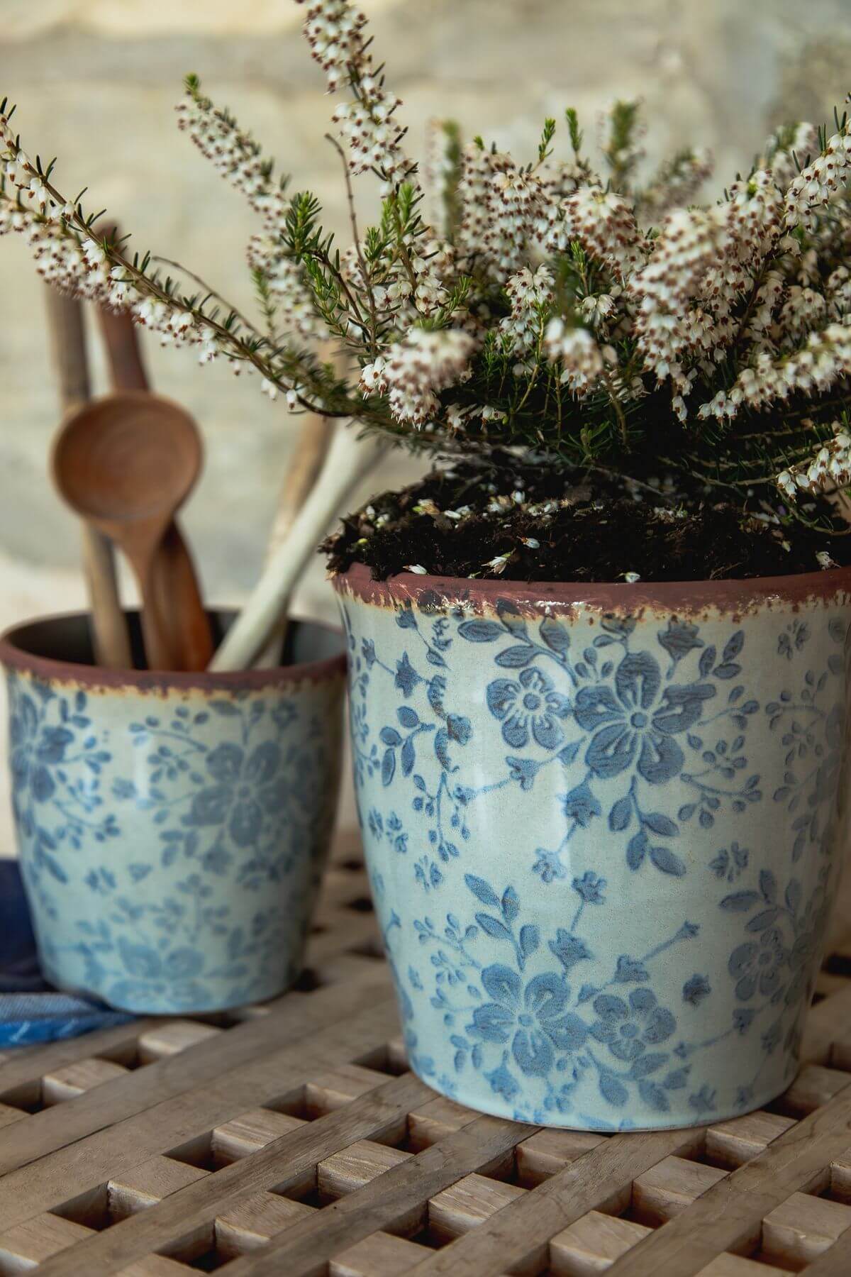 Cache-pot à motifs floral - Bleu - P