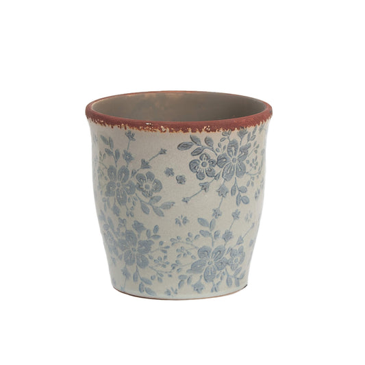 Cache-pot à motifs floral - Bleu - L