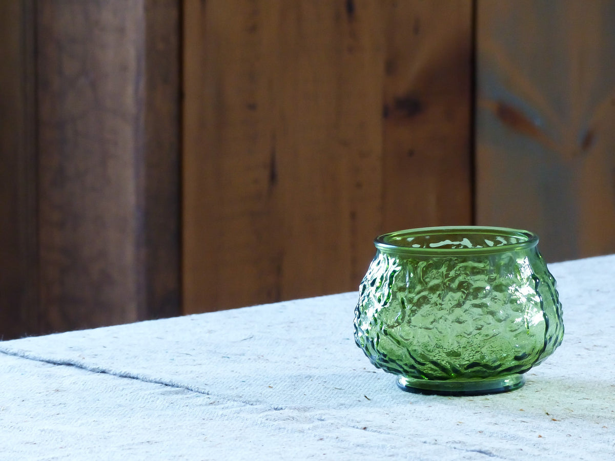 Petit cache-pot vintage en verre, vert olive