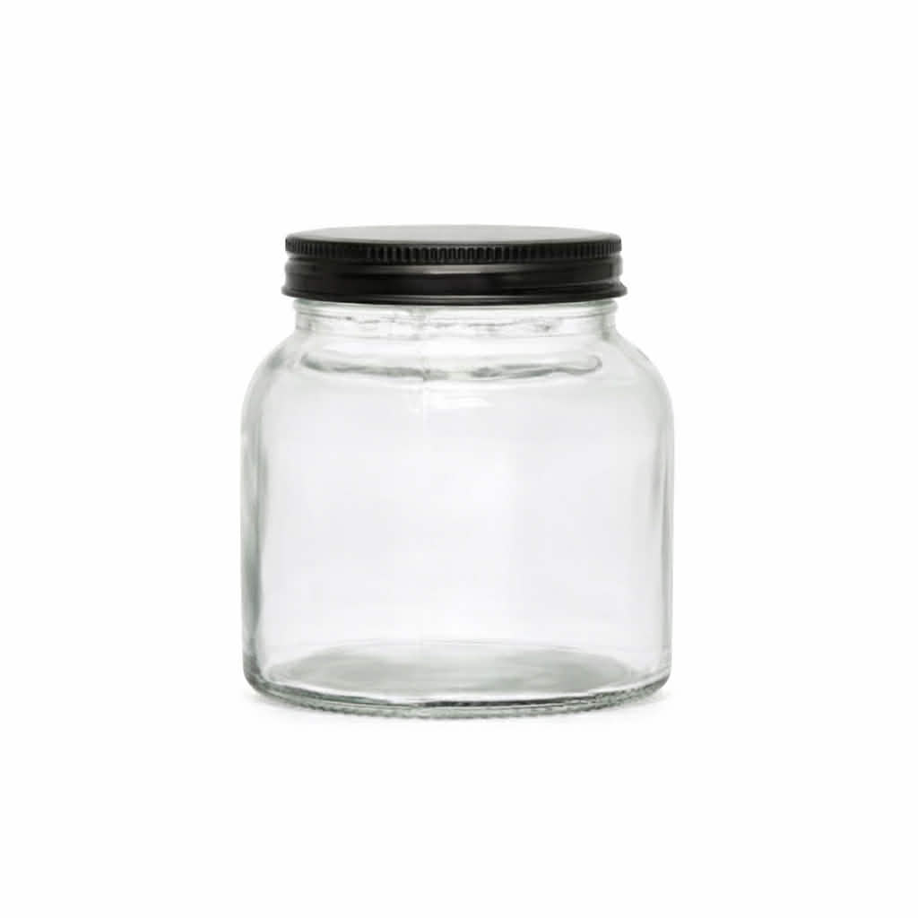 Bocal en verre avec couvercle noir - Moyen rond