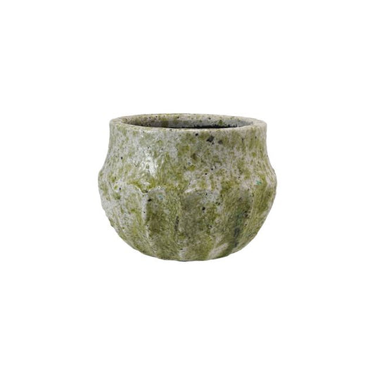 Cache-pot en terre cuite, émail craquelé, finition terrazzo - L