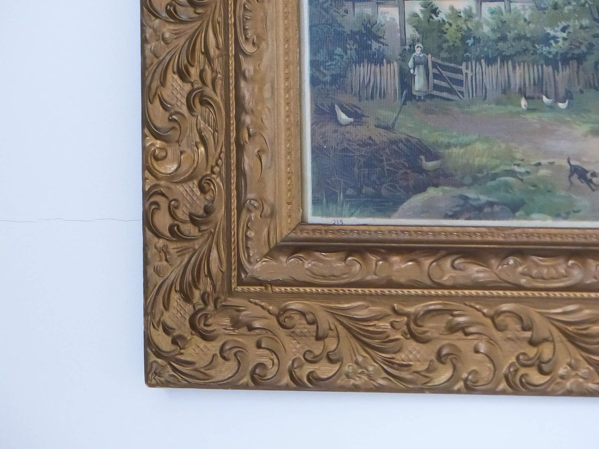 Grand cadre ancien avec estampe, de la maison d’édition Hallen Weiner