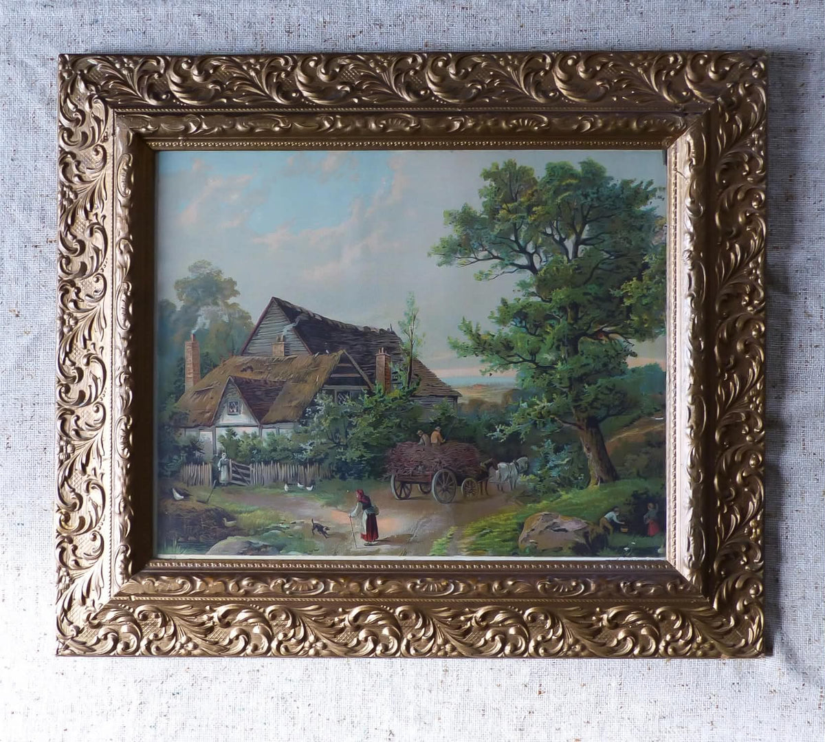 Grand cadre ancien avec estampe, de la maison d’édition Hallen Weiner