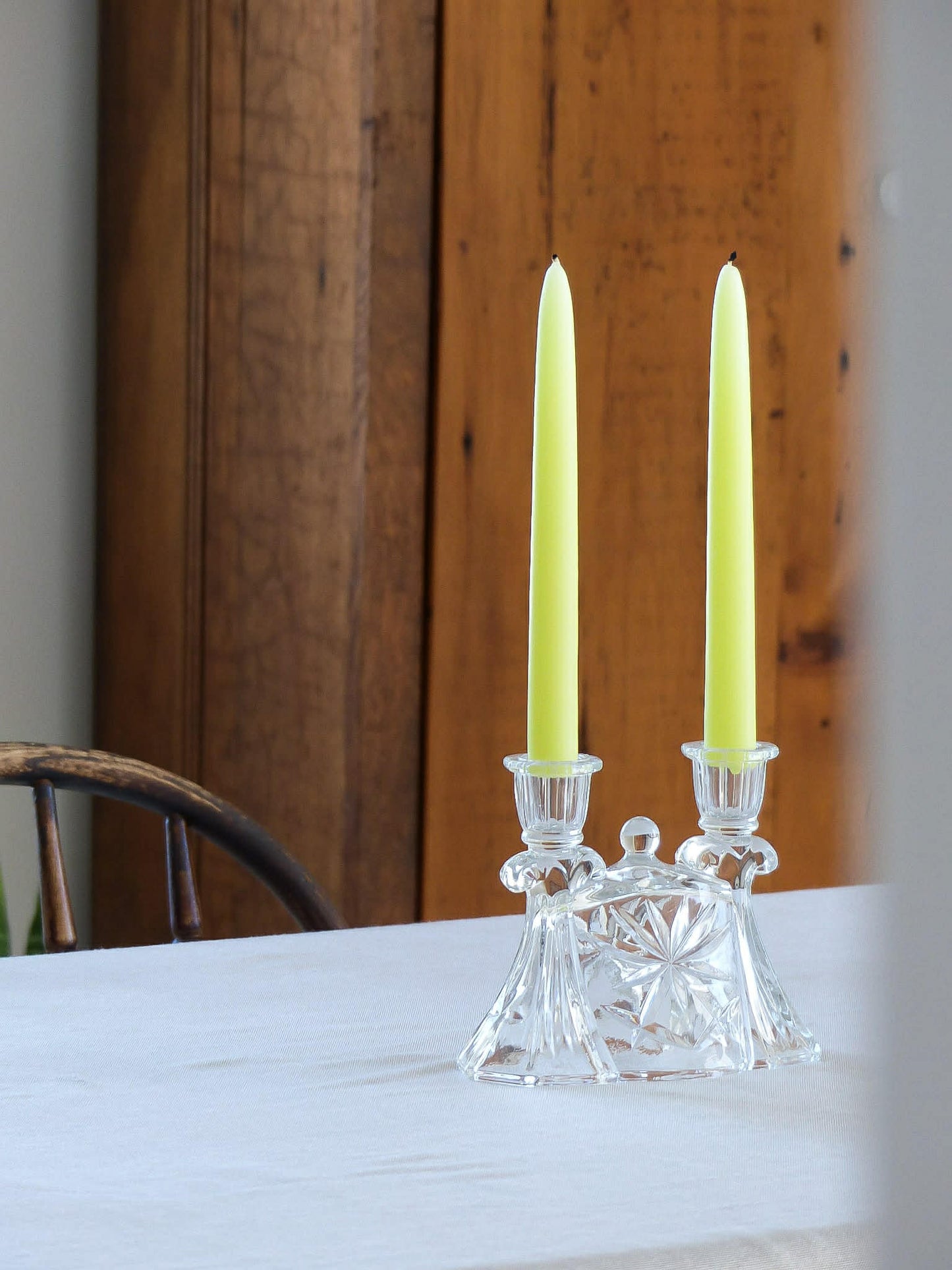 Chandelier double en verre taillé