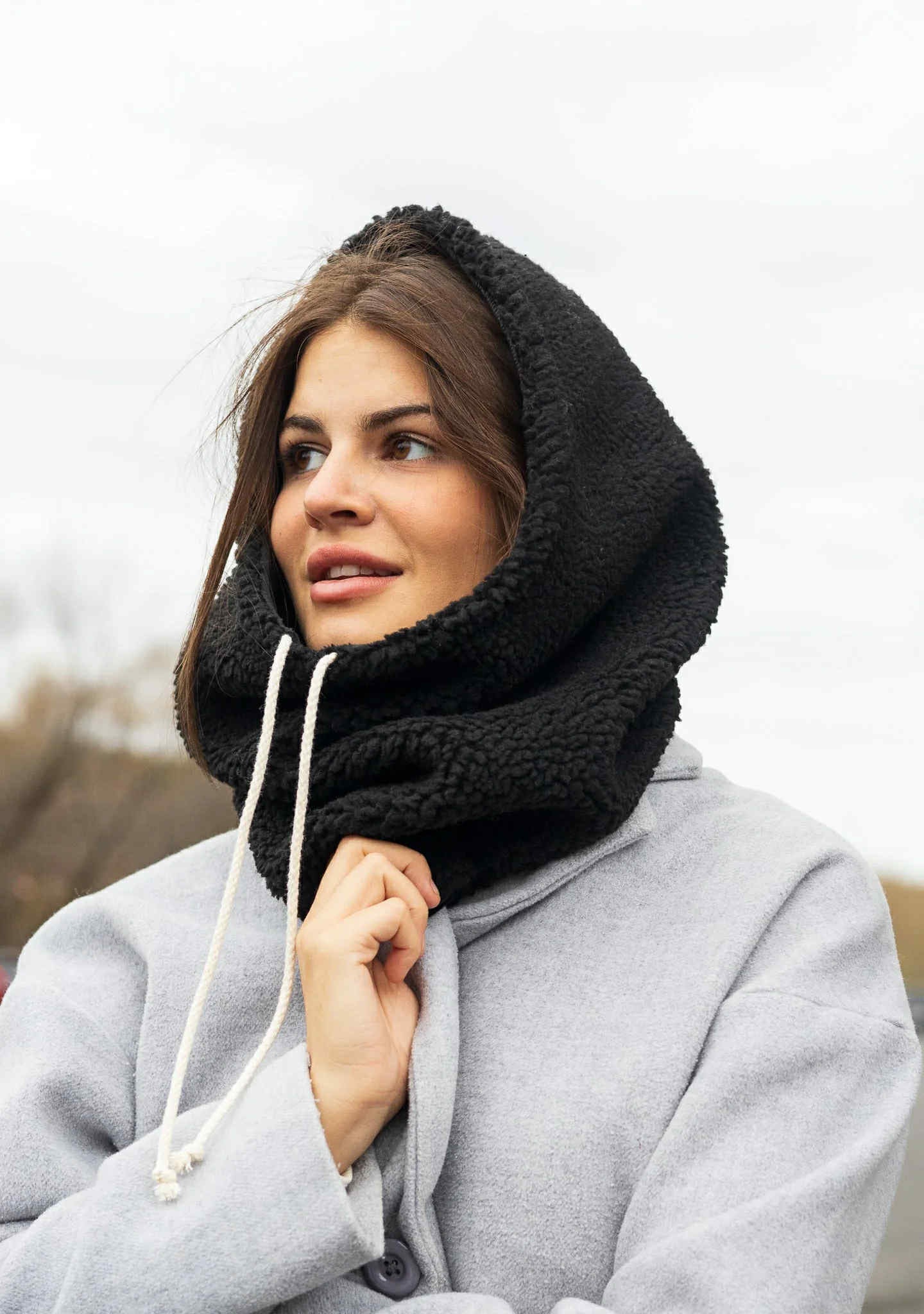 Col capuche réversible intérieur velours - NOIR