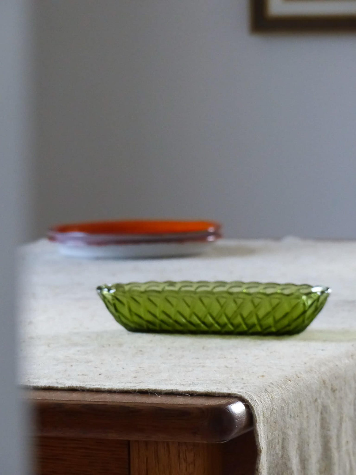 Plat ovale vintage en verre, vert