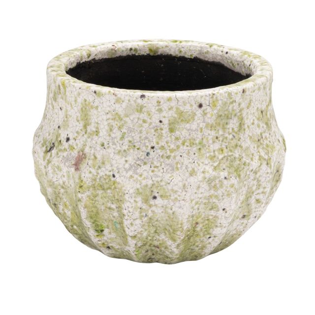 Cache-pot en terre cuite, émail craquelé, finition terrazzo - L