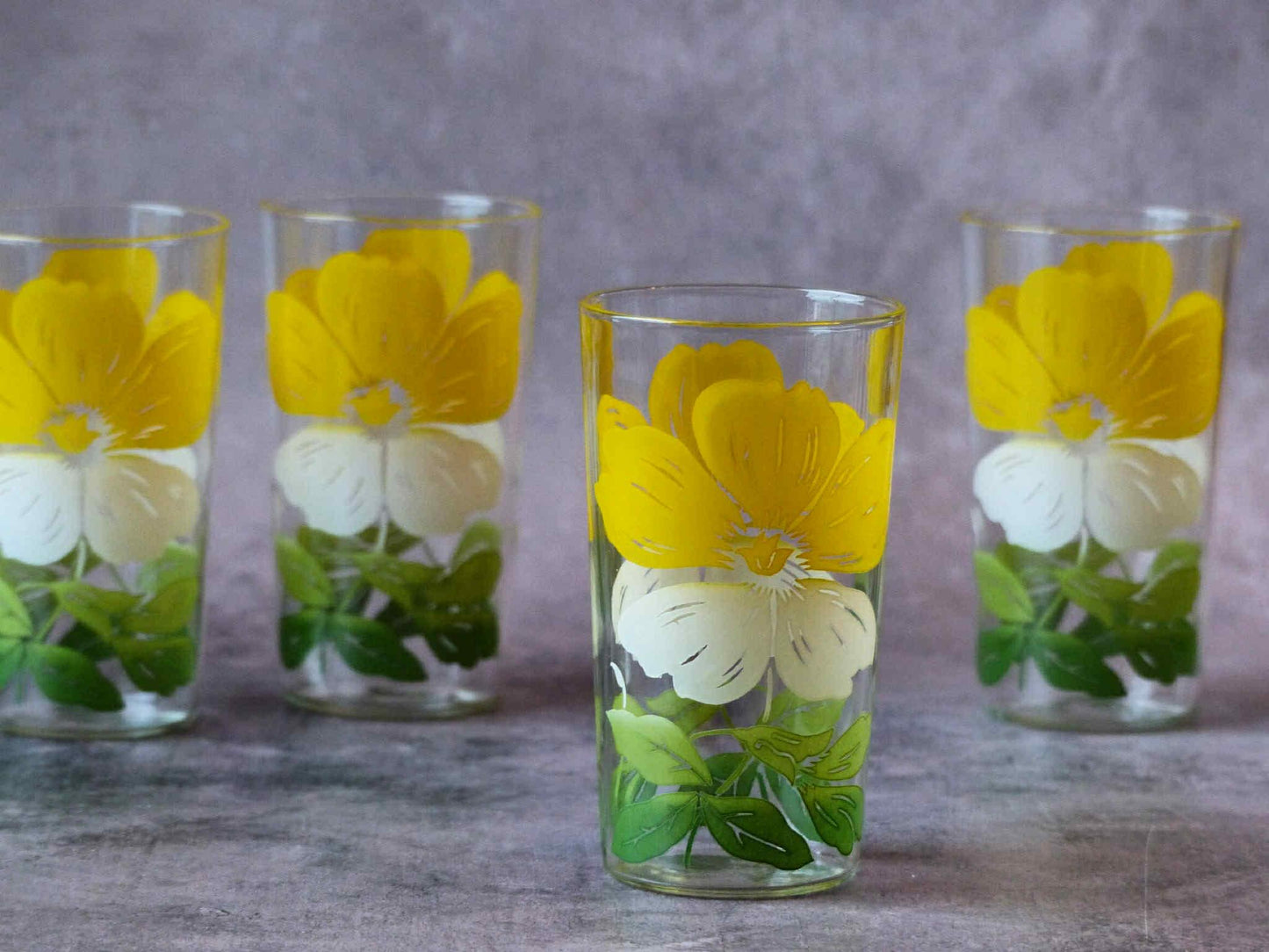Ensemble de 6 verres rétro DAFFODIL avec son support - ANCHOR HOCKING