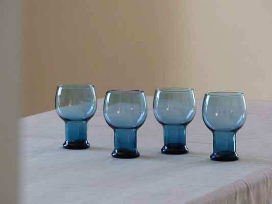 Ensemble (4) verres vintage- fumé bleu