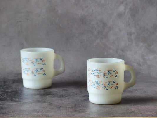 Duo de tasses vintage empilables, motif PINK-PEACH FLOWER, GALAXY