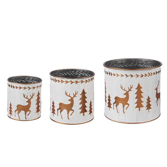 Pots en relief Arbre-Cerf en cuivre et blanchis à la chaux - 3 formats