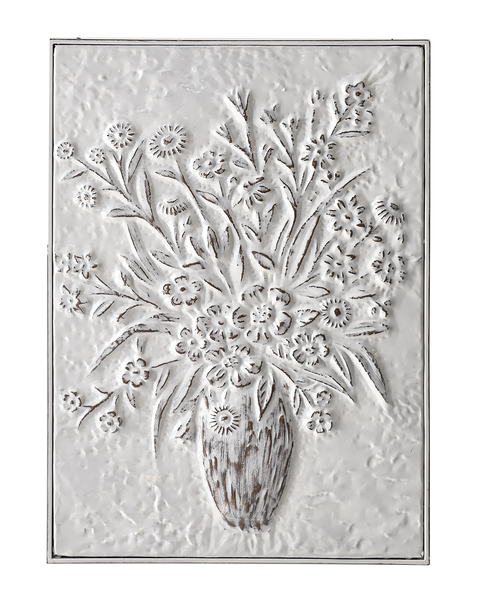 Décor mural de fleurs en relief en émail blanc