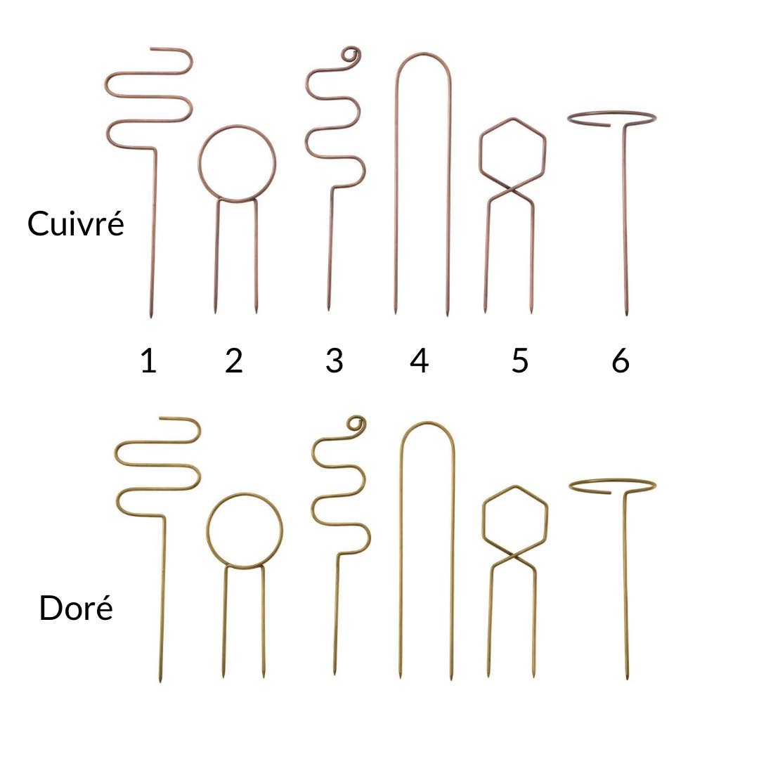 Tuteurs pour plantes, fini doré ou cuivré, 6 modèles au choix