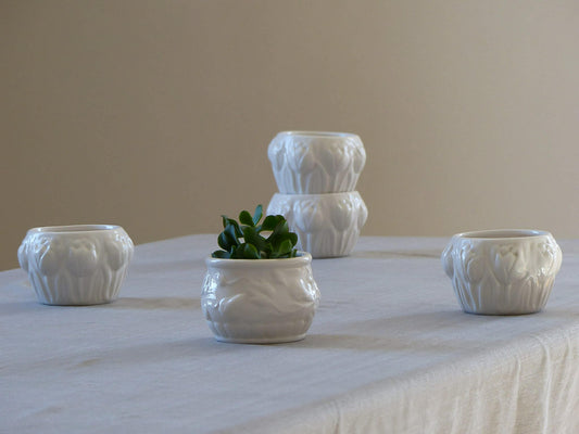 Petit cache-pot en céramique blanche avec motif botanique