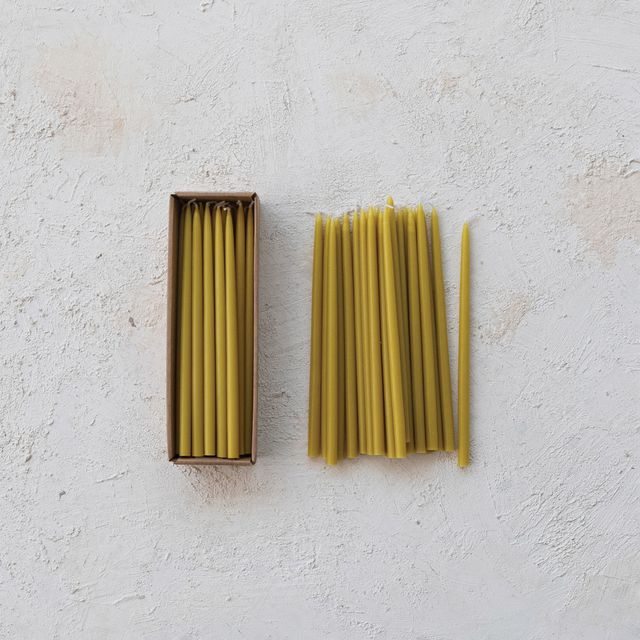 Lot de 24 bougies fines et longues (diamètre 1/2 de pouce) sans parfum, en boîte – Couleur chartreuse