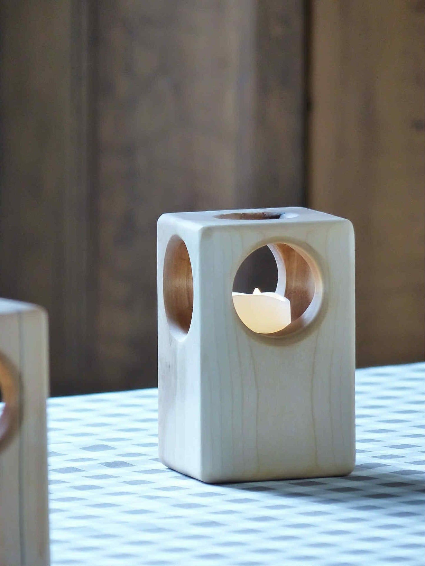 Porte bougie en coeur de bouleau blanc et époxy