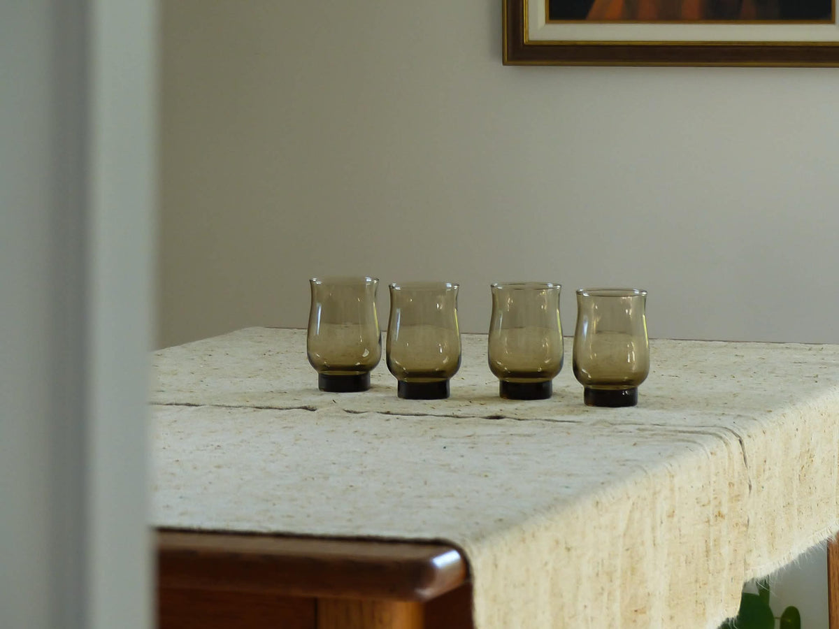 Ensemble de 4 verres vintage en verre, smoky brown, Tulip, Libbey
