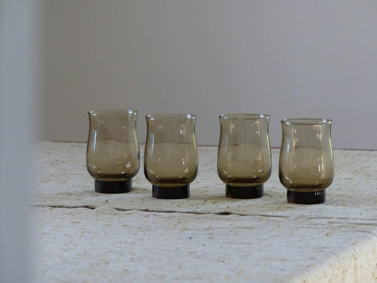 Ensemble de 4 verres vintage en verre, smoky brown, Tulip, Libbey